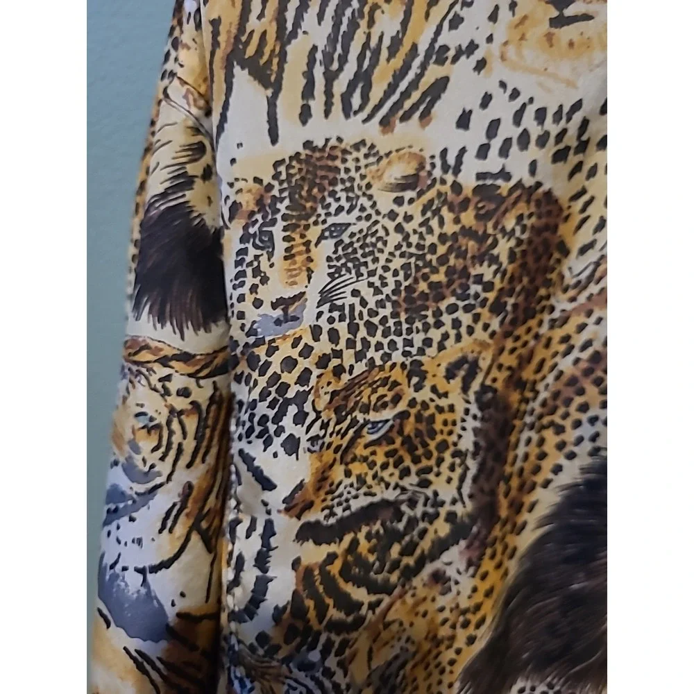 Vintage 1980s 100% Silk Cat Windbreaker Coat Lions Tigers Leopard Sz Medium - Picture 5 of 11